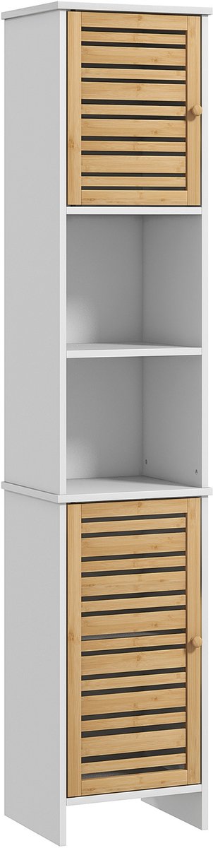 Badkamermeubel met opbergruimte en staanders – tweekleurig badkamermeubilair – voorzien van 2 kasten – verstelbare legplanken en 2 nissen – afmetingen: breedte 35 × diepte 30 × hoogte 170 cm – wit