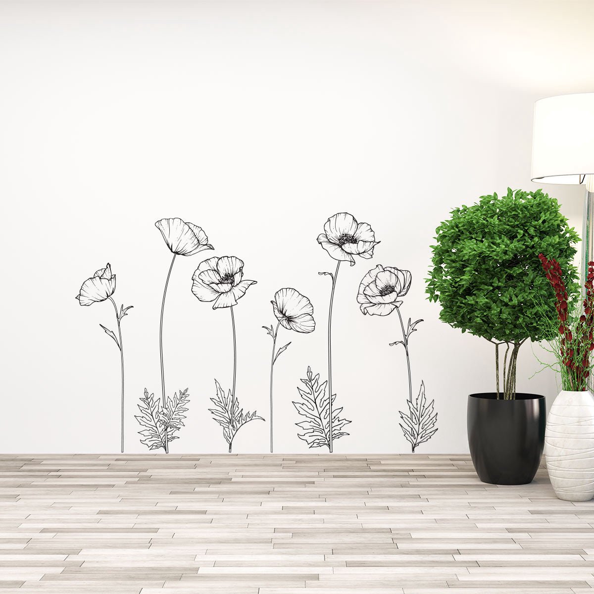 Ambiance Sticker Muurstickers - Klaprozen - Transparante achtergrond - 90x90cm Multi color