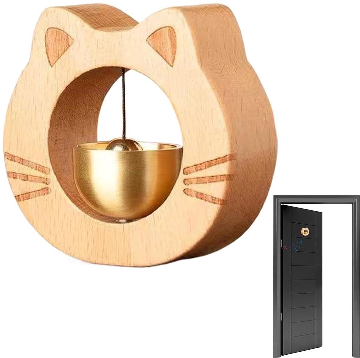 Katten Deurbel - Deurklokje Huisdier - Deur Openen Melder - Magnetische Bevestiging - 7.5 x 7.5 cm - Messing