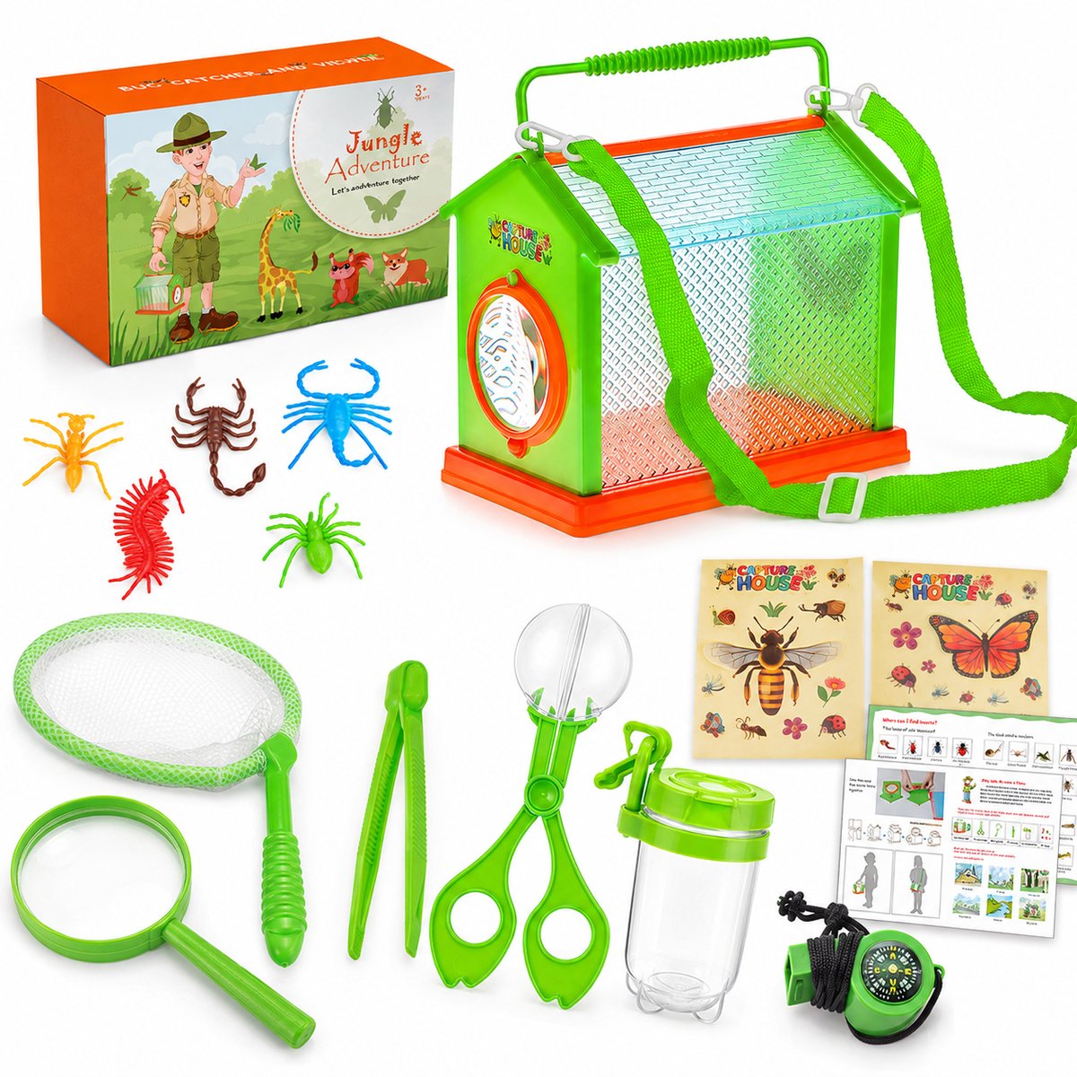 Bobypet - Ontdekkingsset voor Kinderen - 14-in-1 Insectenvanger Set met Insectendoos, Vergrootglas & Vlindernet - Buitenspeelgoed Natuur Educatief Cadeau Jongens & Meisjes 3-8 Jaar