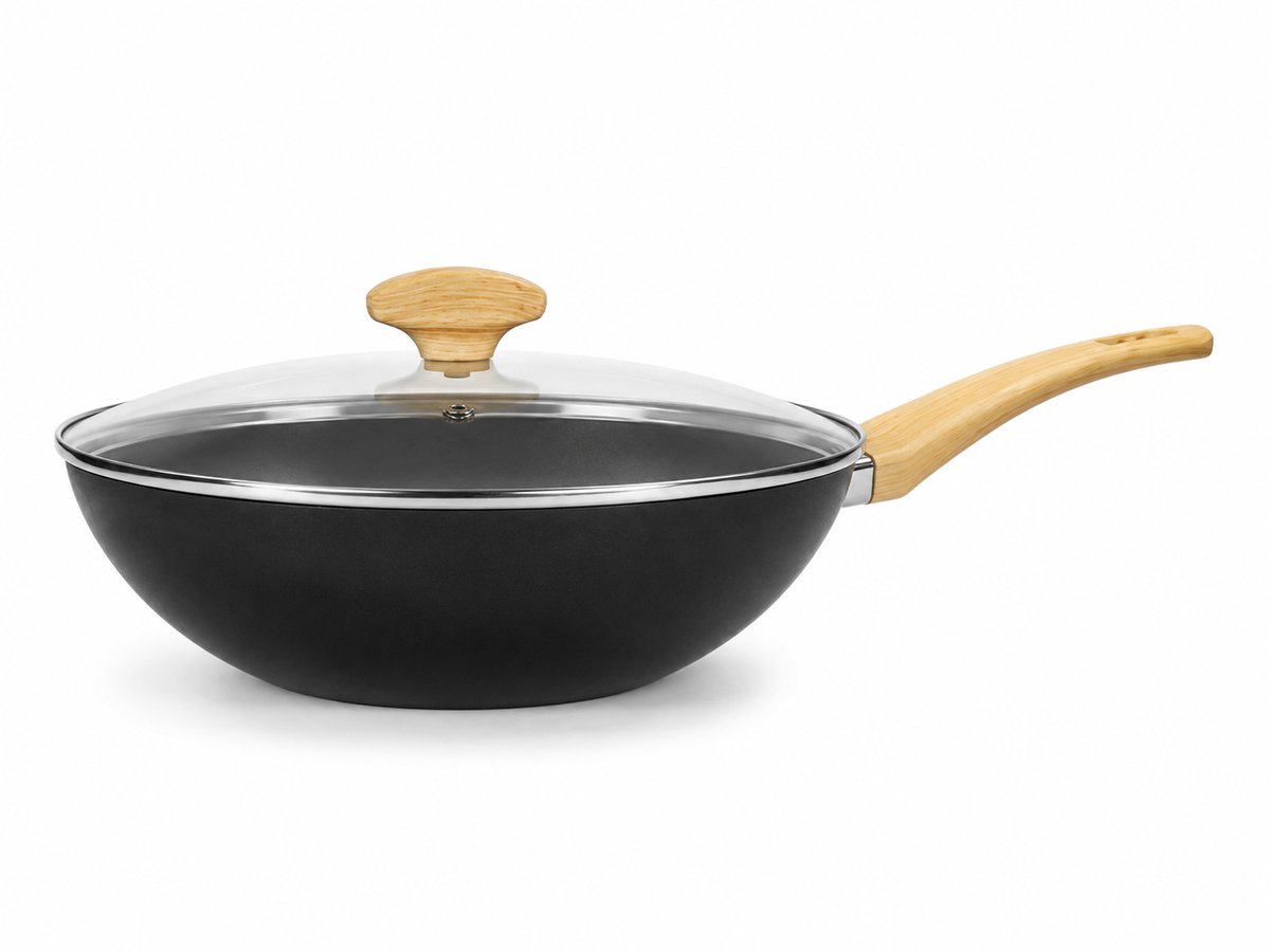 Relance TVS Segno Wokpan Inductie Ø28 cm met Glazen Deksel – PFAS-vrij – Keramische Antiaanbaklaag – Zwart – Made in Italy