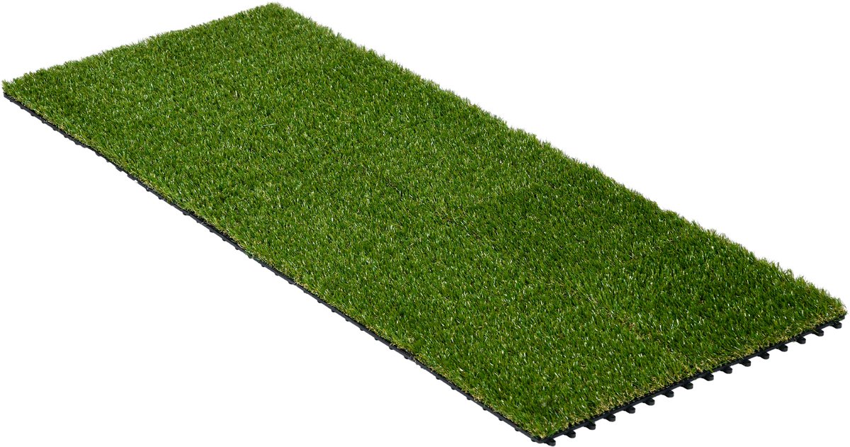 Kunstgras - levensecht - met drainagefunctie - 11 vezels/m² - 25 mm hoog - set van 10 - elk 30x30 cm - groen