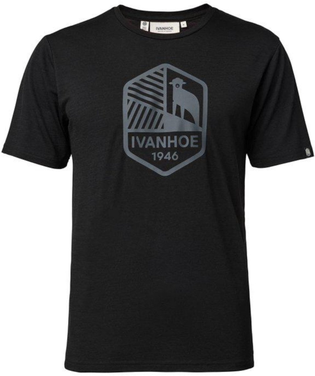 Ivanhoe t-shirt UW Ceasar Shield voor heren - 100% extra fijne merino wol - Zwart