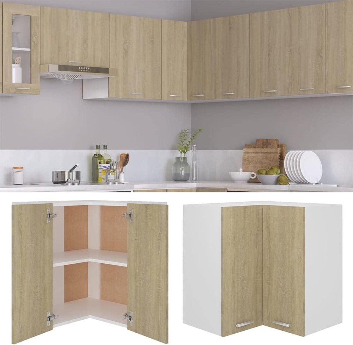Hoekkast Keuken - Hangende Opberger - Keuken Organiseren - Ruimtebesparend Design - 57 x 57 x 60 cm - Sonoma-eiken