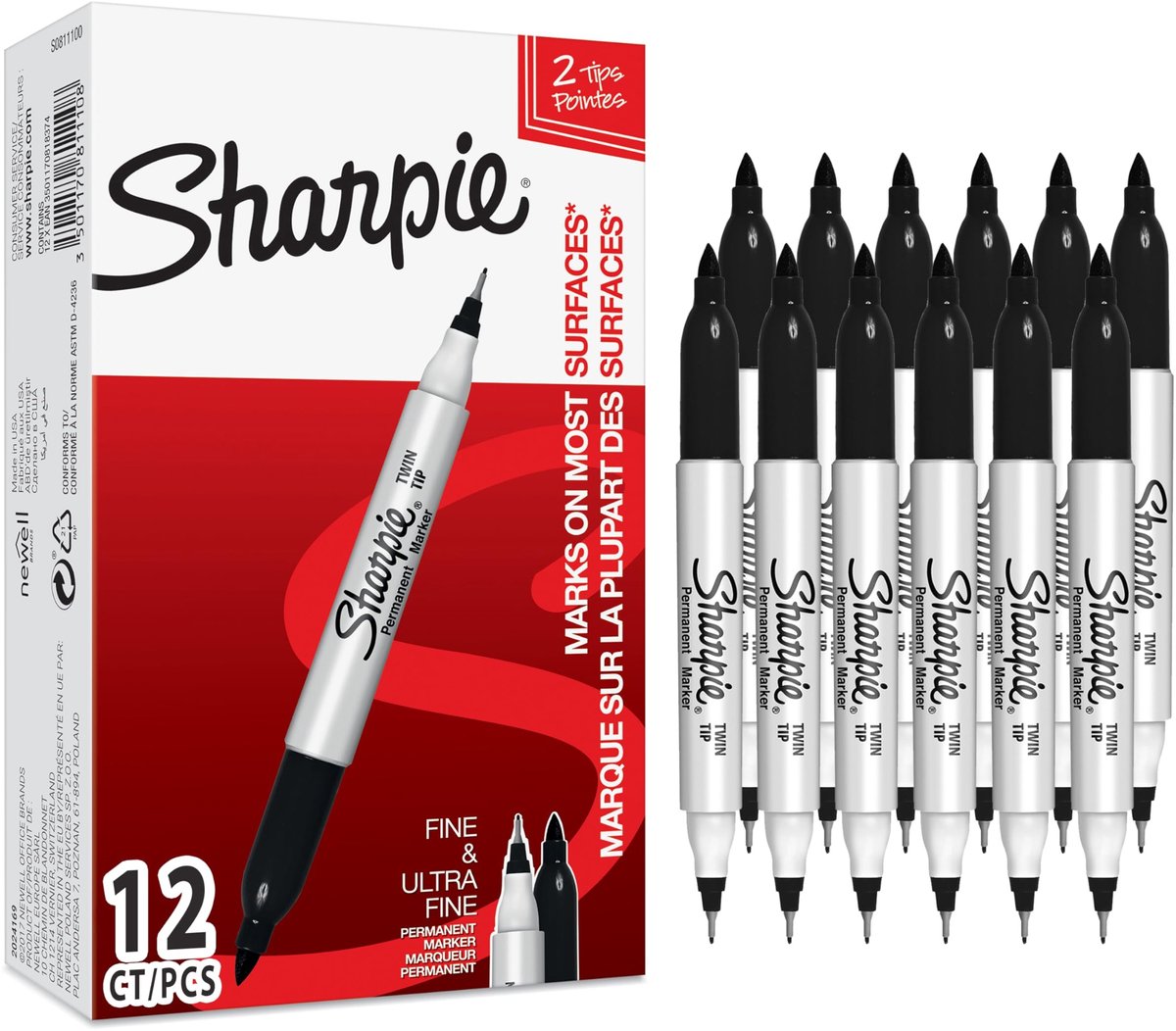 Solidchoice - Twin Tip Permanente Marker 12 Stuks, Zwart