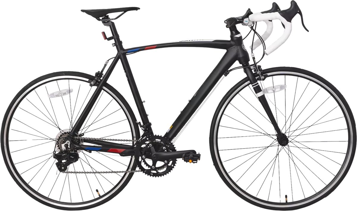 Happiq Racefiets 48 cm – Voor en in de stad en op de weg – Met 14 versnellingen en lichtgewicht aluminium frame – Zwart aluminium frame