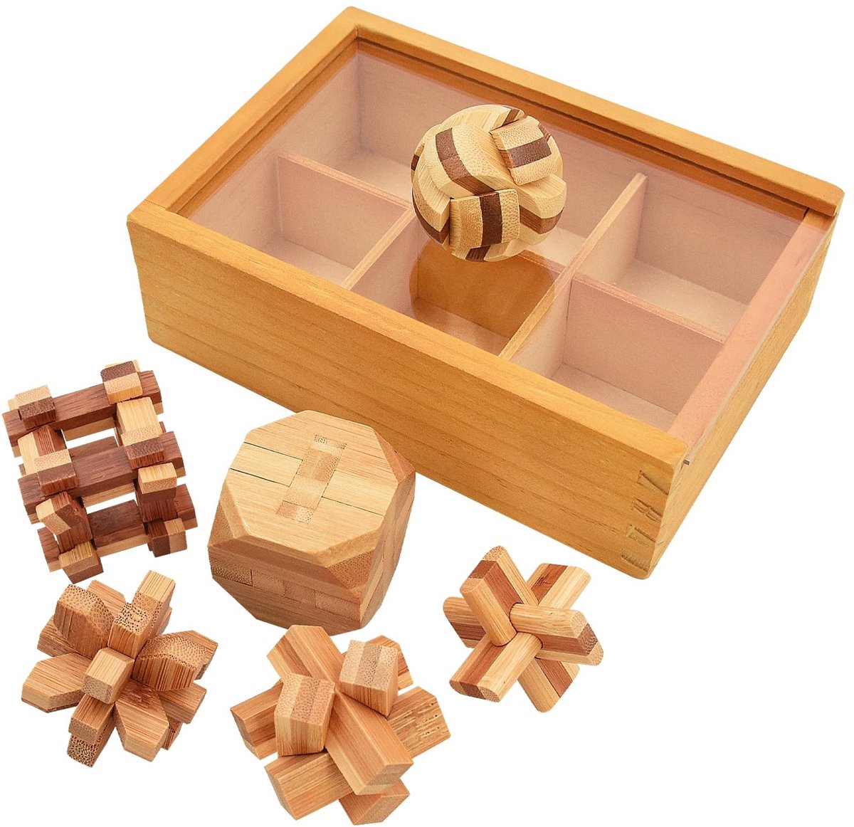 Solidchoice - Set van 6 Premium 3D Houten Puzzels en Logicaspellen