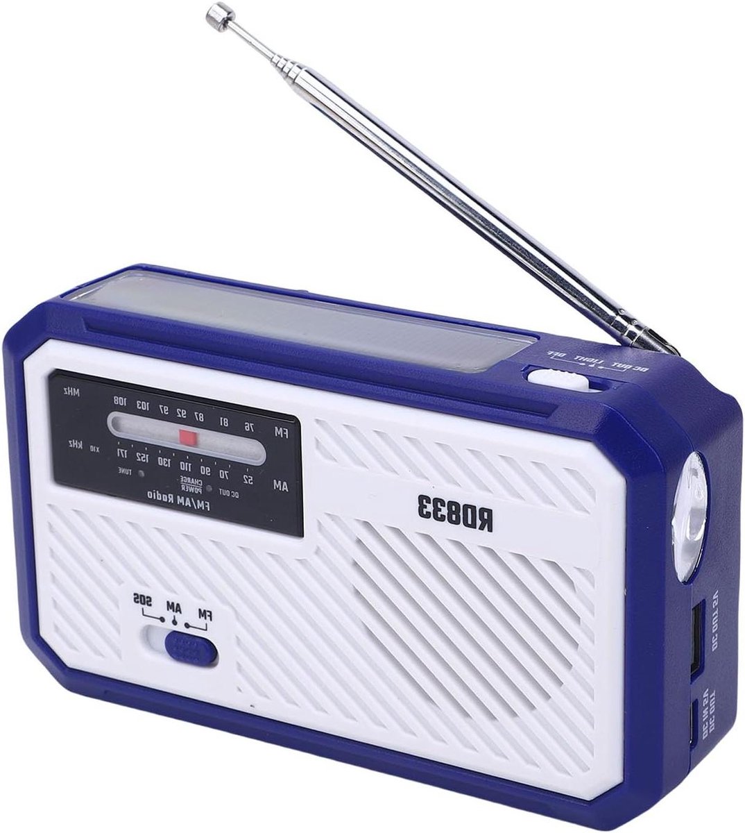 Noodradio - Hand Crank Radio - Noodsituaties - Met Zaklamp en Alarm - 16 x 9 x 5 cm - Blauw