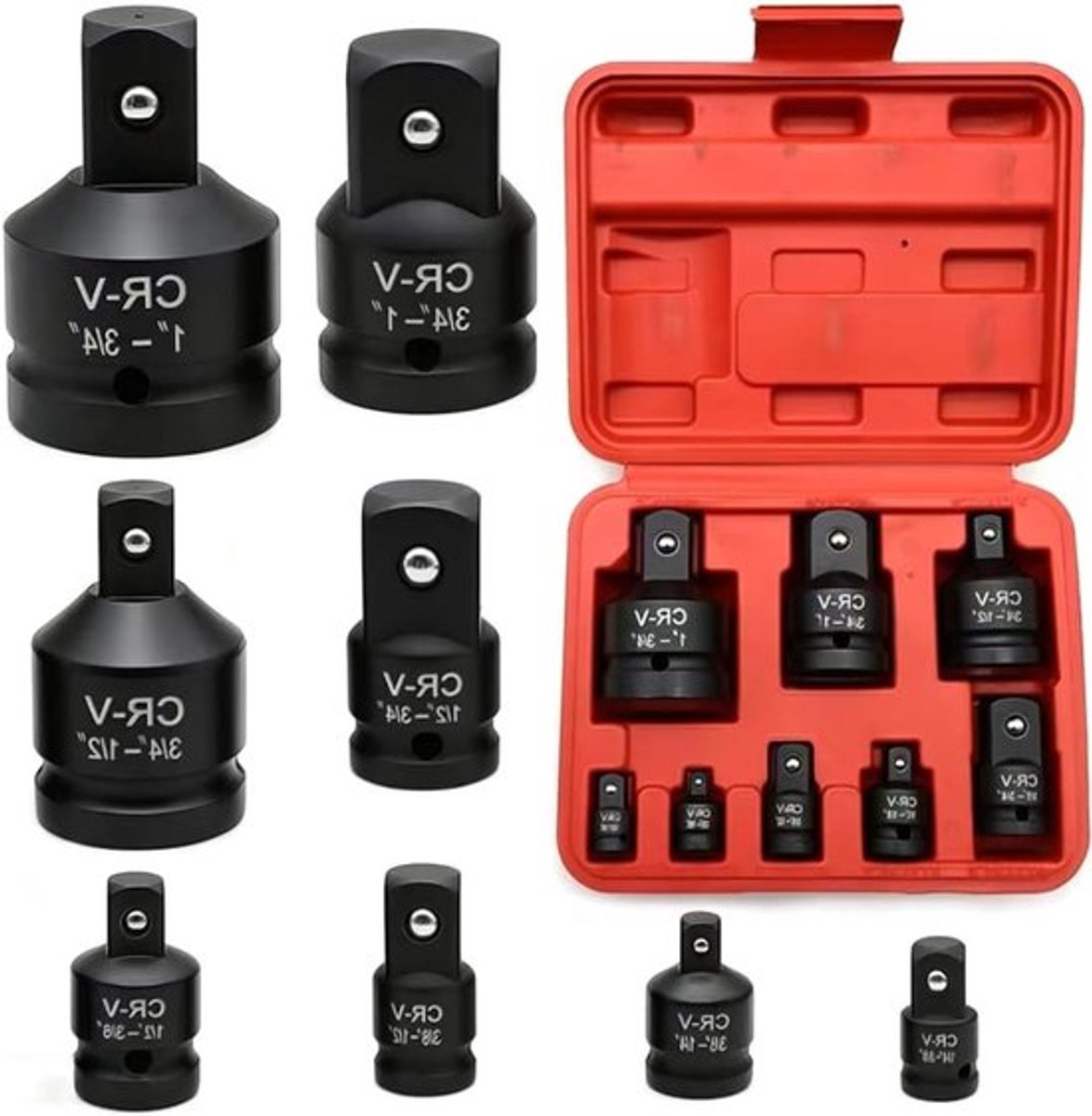 Set van 8 adapters voor ratel/wrench 1/4, 3/8, 1/2 en 3/4 inch - Universele reducers voor krachtdraaier en moment sleutel
