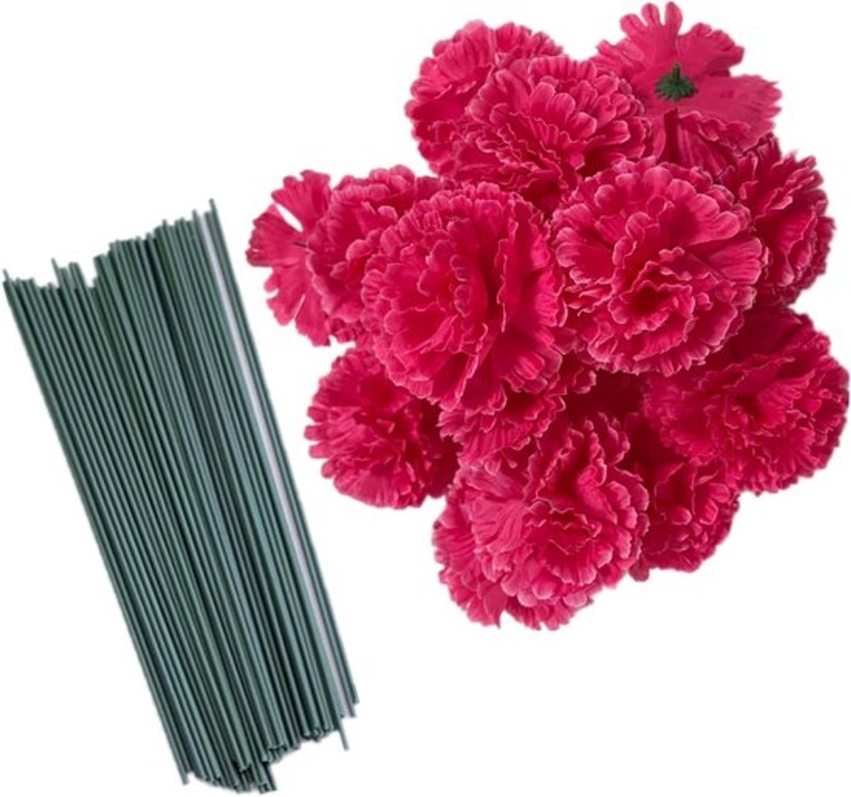 Set van 50 Kunstzijde Anjer Bloemkoppen met Stelen voor Bruiloften, Feestjes en DIY Corsages, 3 Inch Bloemblaadjes met 20cm Stelen, Perfect voor Vaasdecoratie en Taartversiering