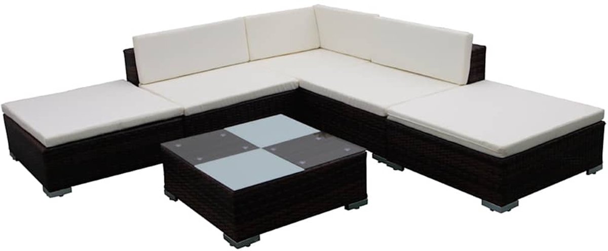 vidaXL 6-delige - Loungeset - met - kussens - poly - rattan - bruin