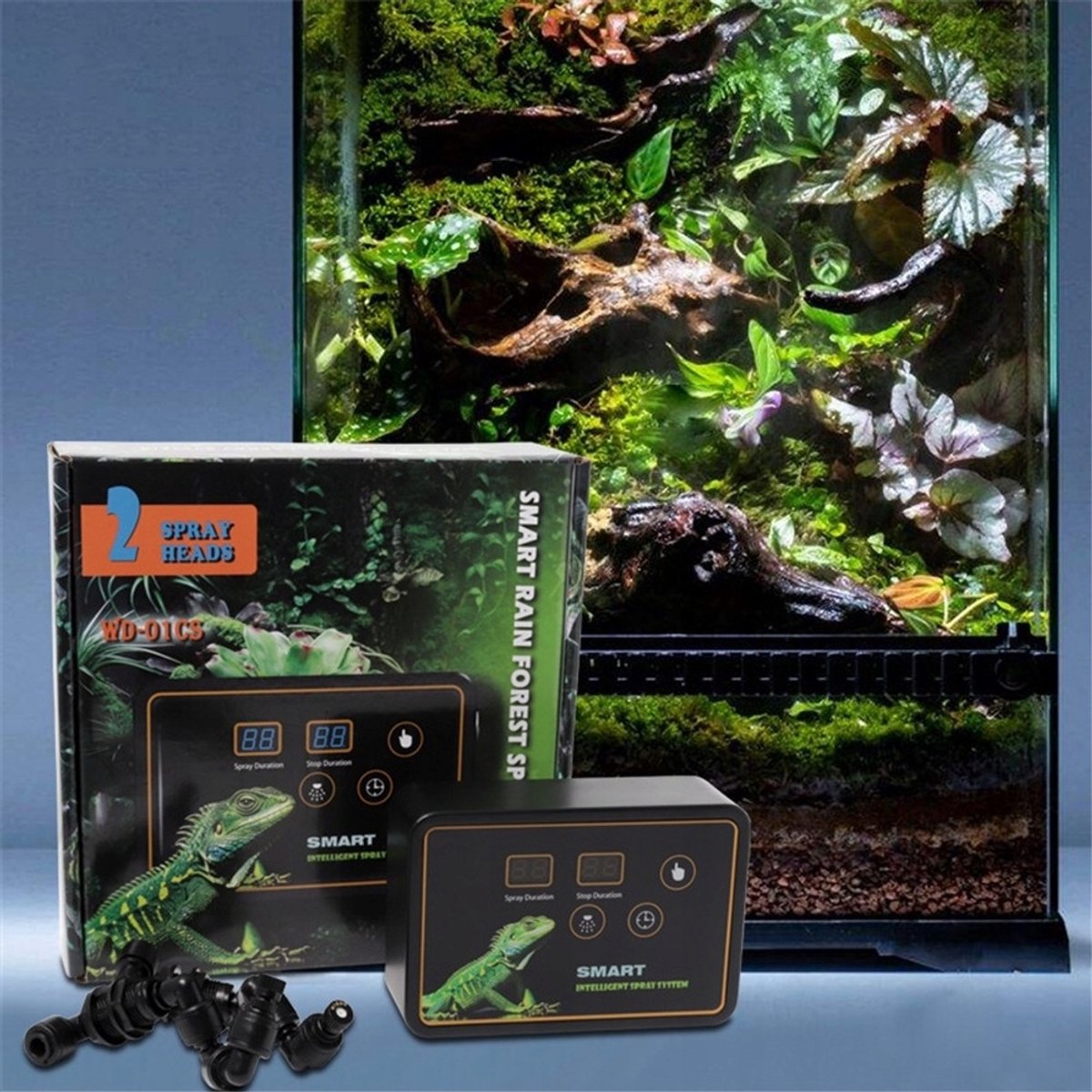 Terrarium Sproeisysteem - Intelligente Luchtbevochtiger voor Terrarium - Terrarium Bevochtiger - 360° Sproeiers & Timer & 5m Slang - Voor Reptielen & Amfibieën & Planten thumbnail 6