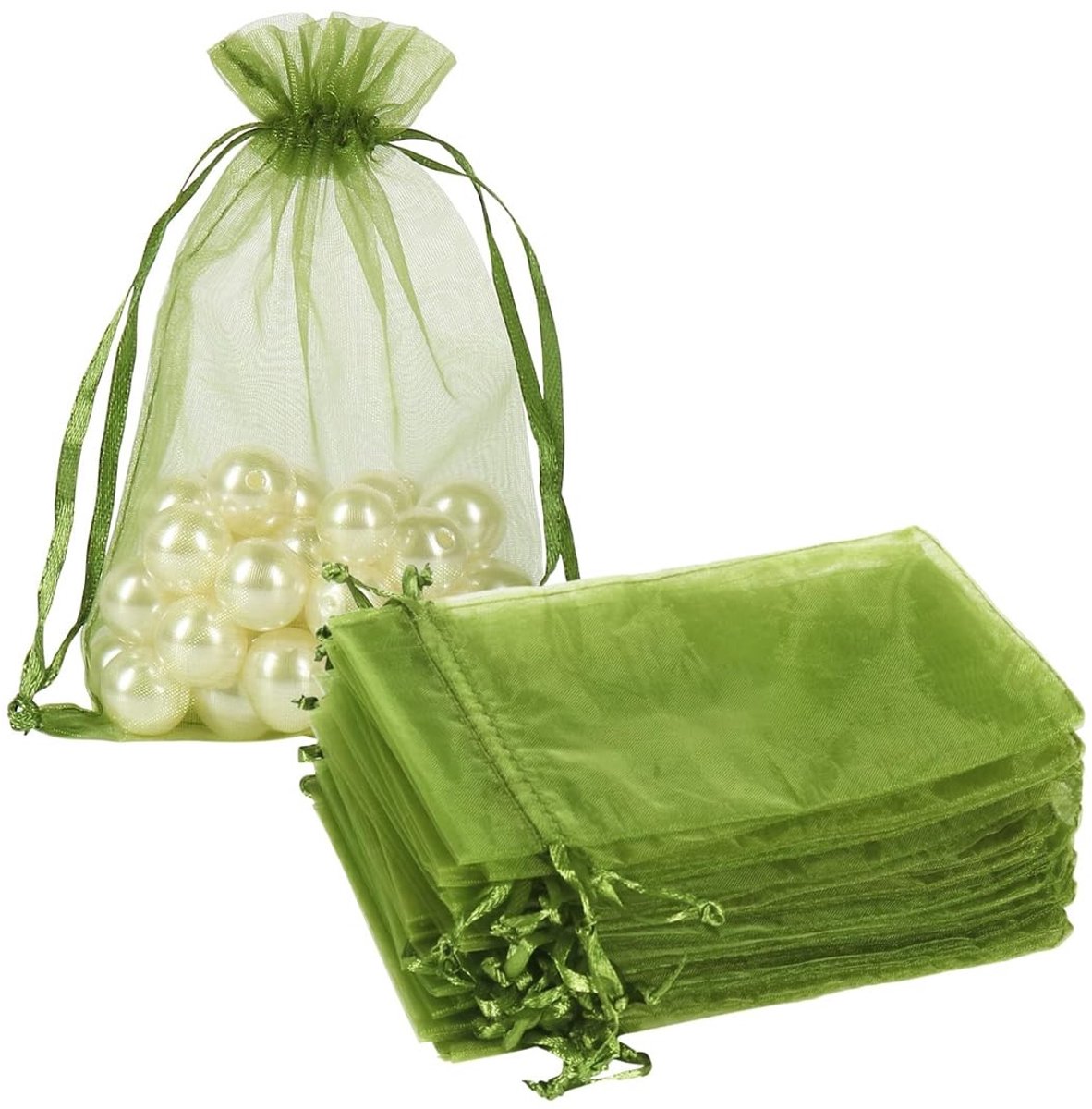 Solidchoice - Set van 10 Groene Organza Tassen voor Snoep en Cadeautjes