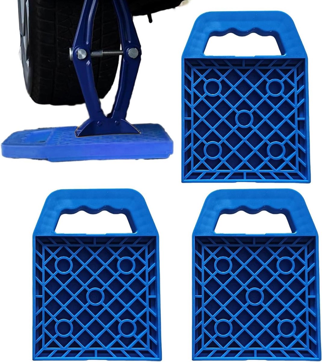 RV Stabilisatiepads - Oprijblokken Camper - Stabiliseren Voertuig - Multi-hoek Balanssysteem - 4 stuks - Blauw