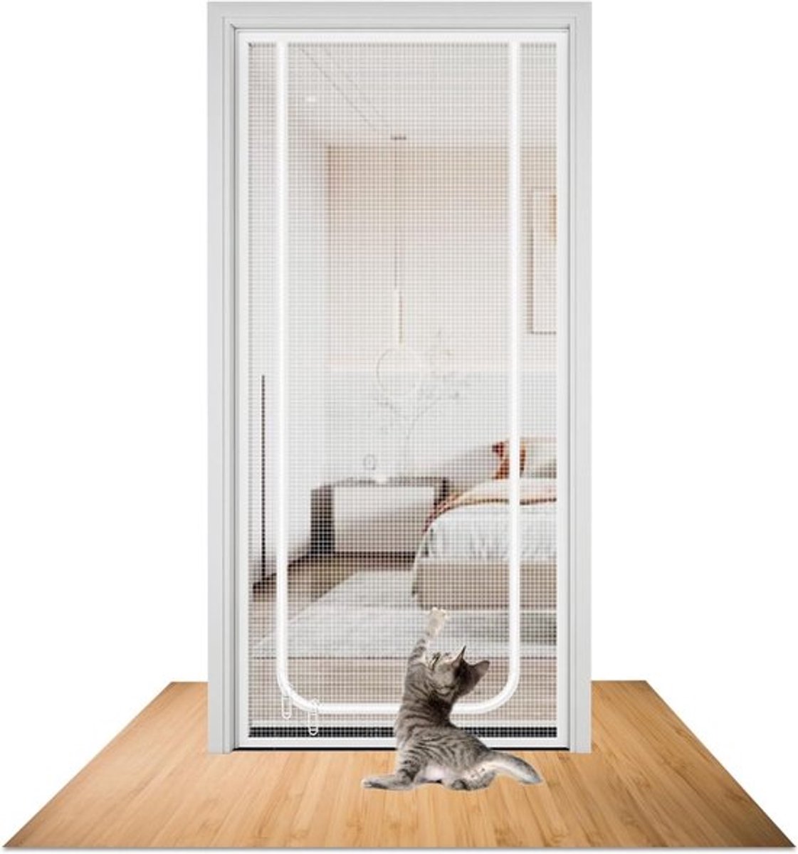 Dichte Kattenwerende Meschdeur voor Balkon en Deuren, Veilig voor Huisdieren, Ideaal voor Woonkamer, Keuken en Patio (Wit, 80x200cm)