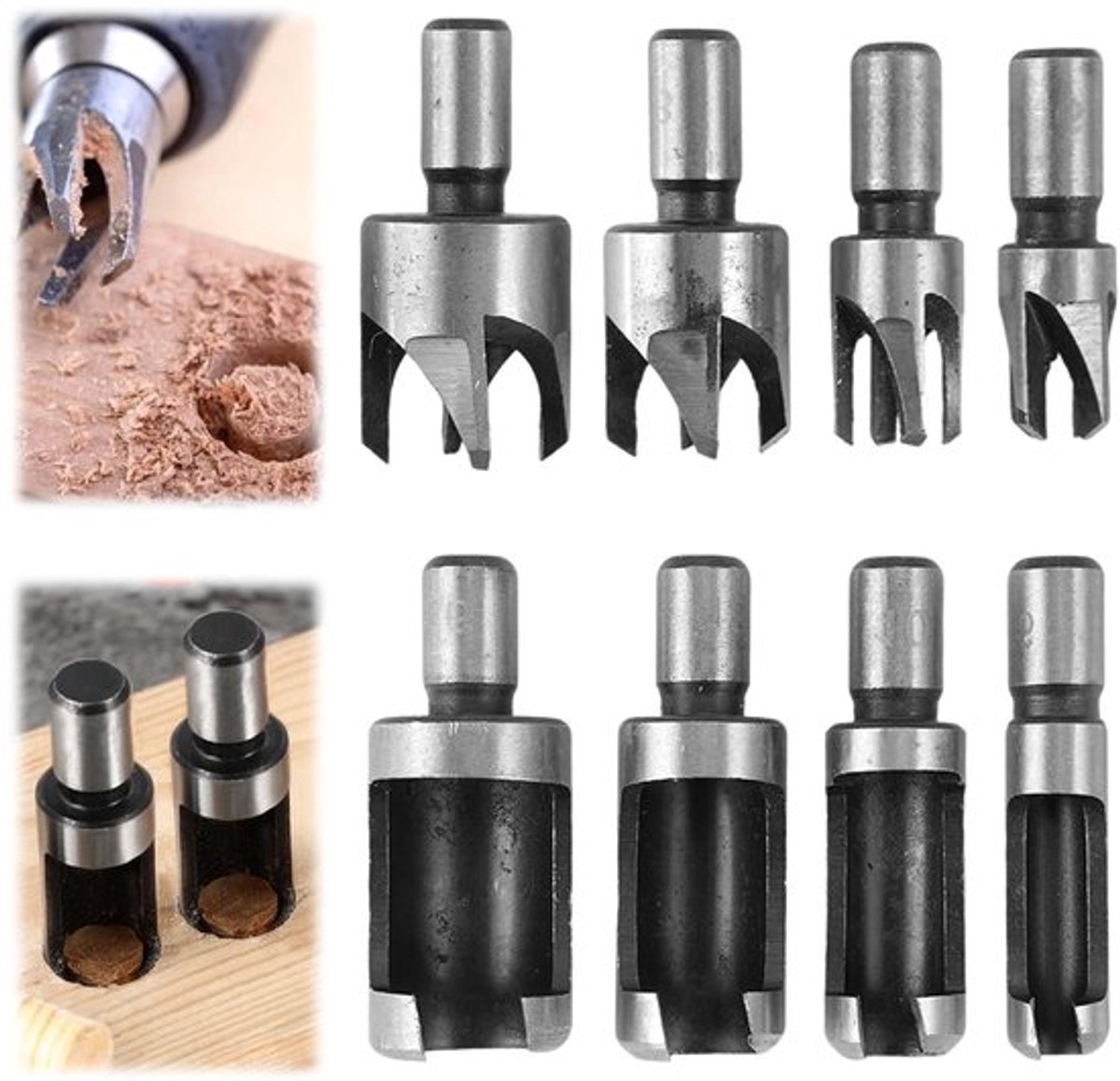 8-delige Houten Plug Cutter Set voor Houtbewerking, Inclusief 6mm, 10mm, 13mm en 16mm Booraccessoires en Gereedschap voor Precisiewerk