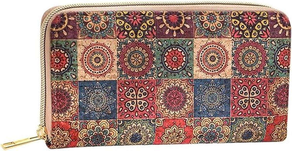 Dames Korken Portemonnee met Rits en Kaartsleuven, Vintage Bloemenpatroon en Duurzaam Design