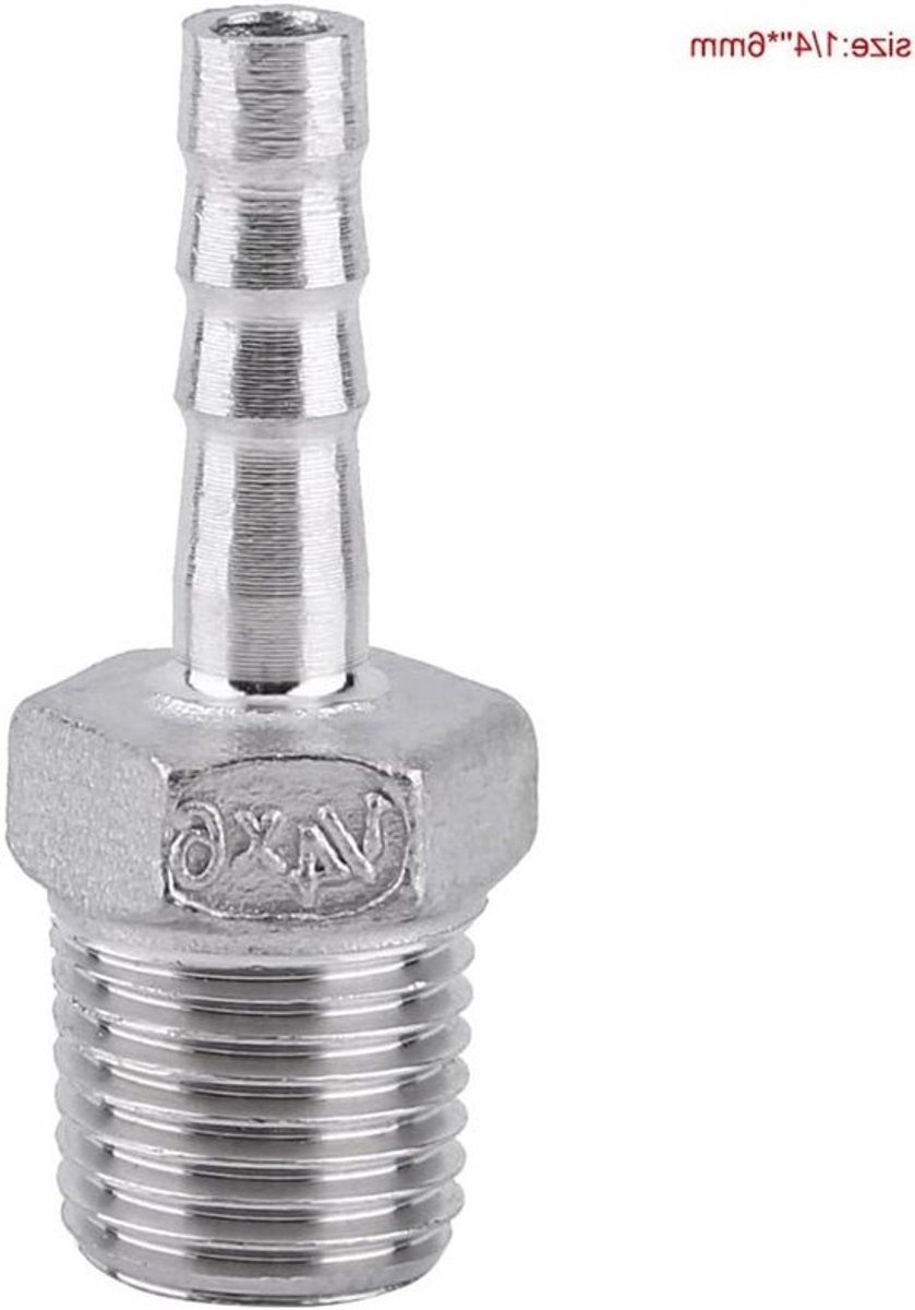 Duurzame RVS Buiskoppeling met Mannelijke Draad voor Slangverbinding - 1/4" x 6mm, BSP, Hoge Kwaliteit