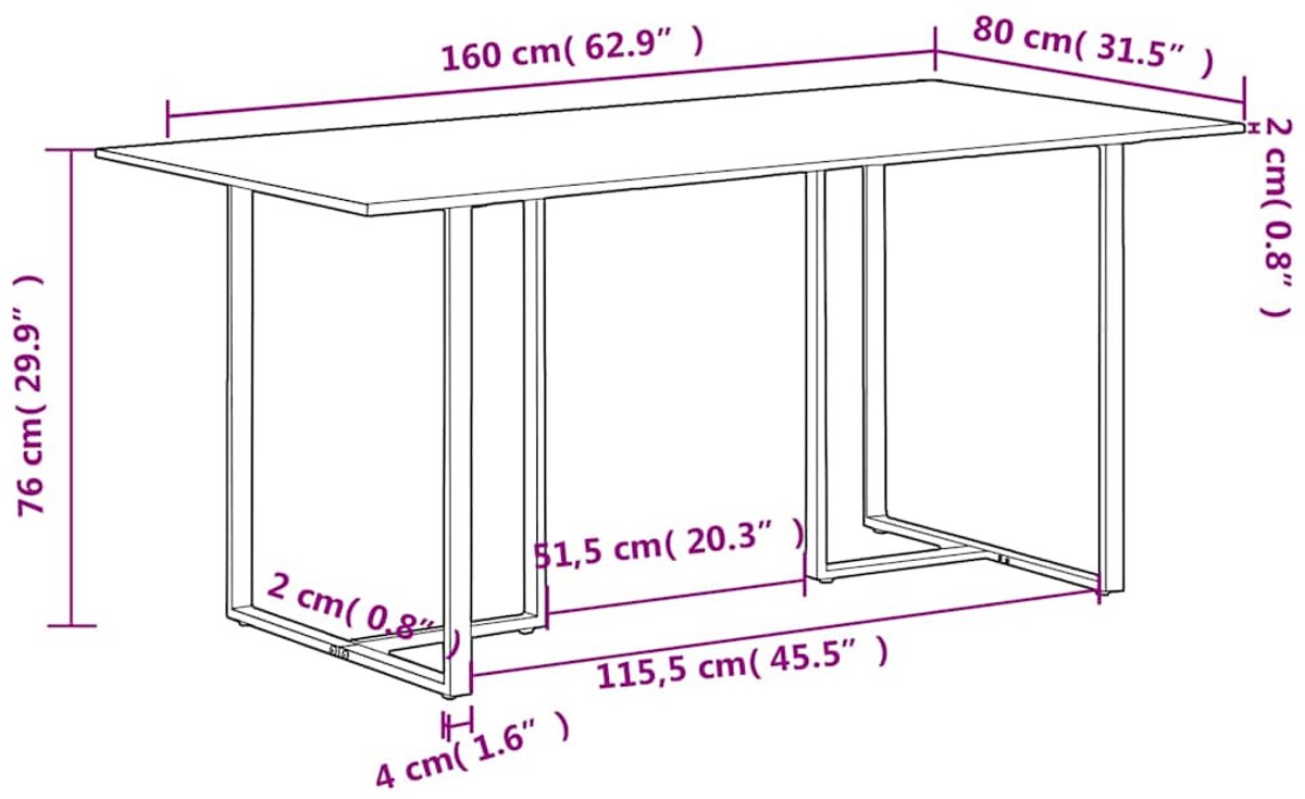 vidaXL Eettafel - 160 - cm - massief - gerecycled - hout Bruin
