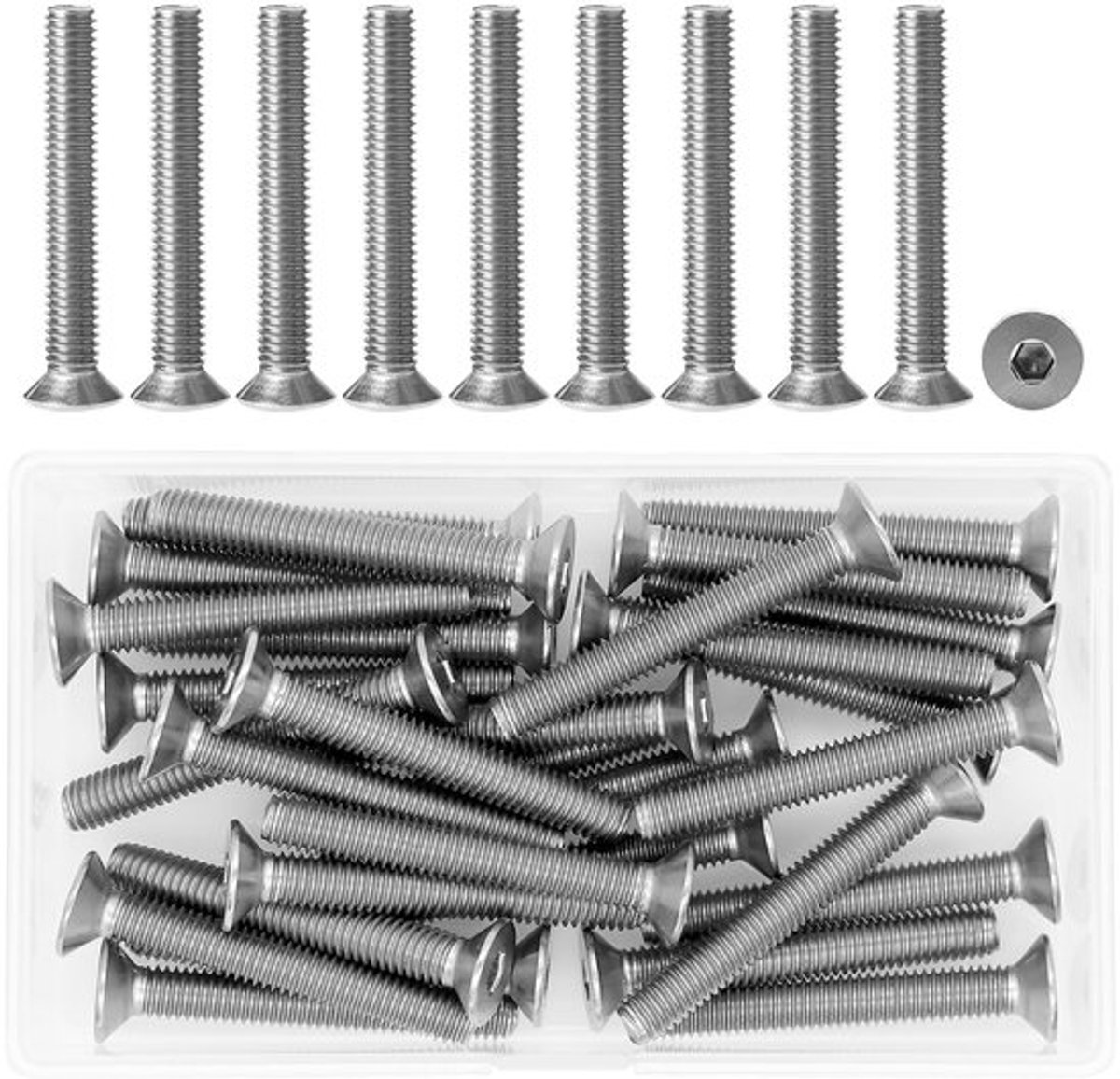 Roestvrijstalen verzonken schroeven M6×45mm met zeshoekige inbus, volledige draad, DIN 7991, 30 stuks