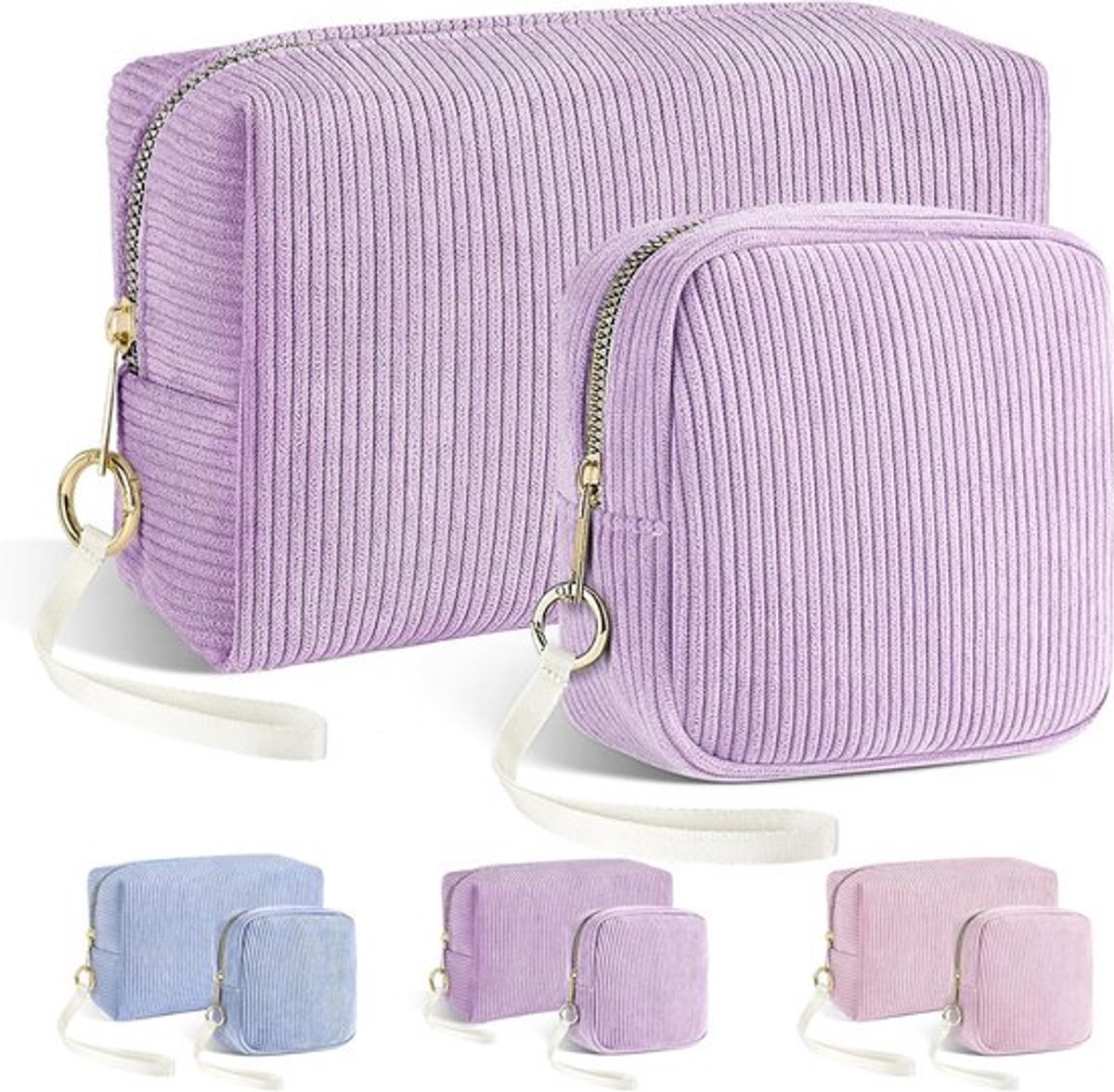 Mini make-up tas voor dames in lila, corduroy set voor cosmetica en accessoires