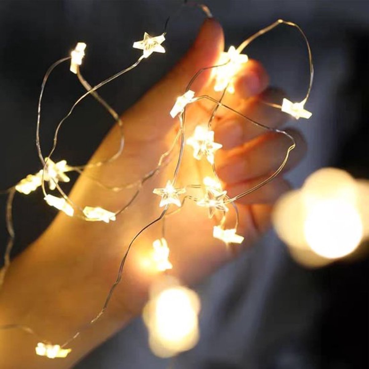 Verlichte Sterren Slinger van 1 meter met 10 Warmwitte Sterren op Batterij - Ideaal voor Decoratie en Feestjes