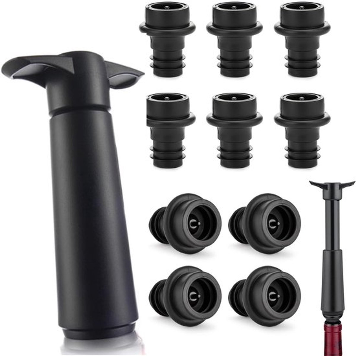 - Vacuum Pomp Set - Wijn Bewaarpomp - Hoogwaardige Kwaliteit - Zwart - Wijn Stopper Set - Voor Wijnliefhebbers - Inclusief 10 Kurken