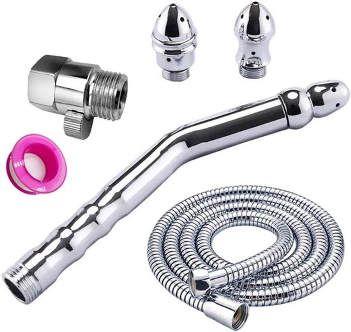 Lavementset handdouche - Intieme hygiëne douche - 3 opzetstukken - 150 cm slang - Aluminium - Zilver