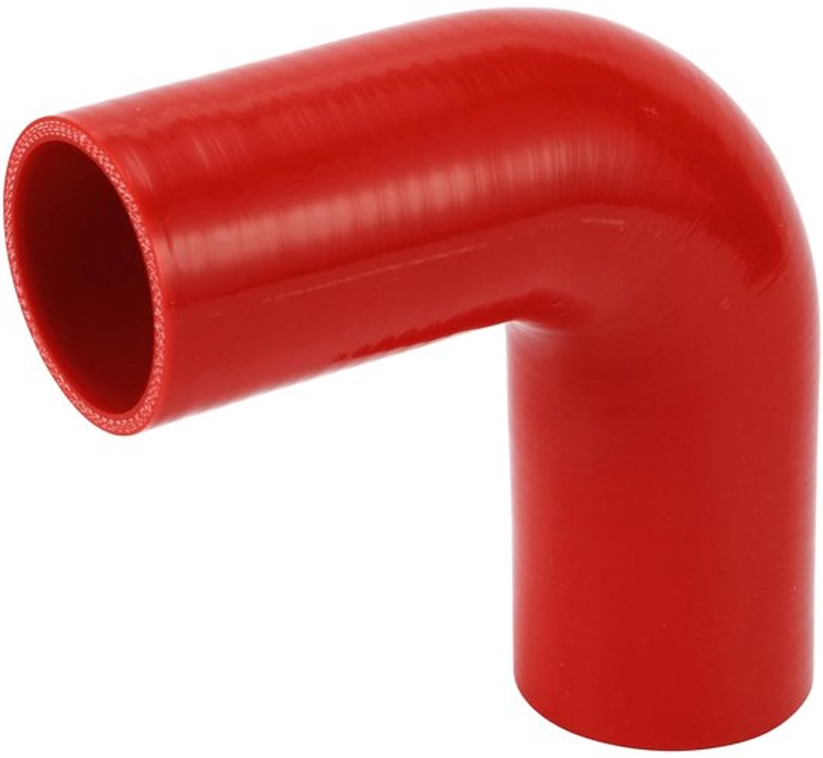 Autosiliconenslang 90° - Binnendiameter 57-63 mm - Lengte 150 mm - Rood - Meerlaags weefsel - Bestand tegen hoge temperaturen - Koelvloeistofslang
