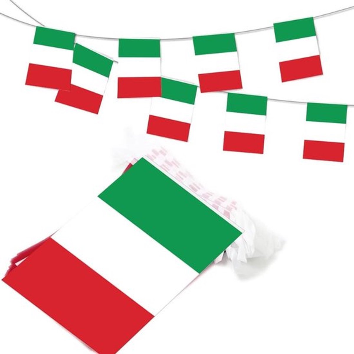 Grote winddichte Italiaanse vlaggen voor tuinversiering, tricolor, 14 x 21 cm, 20 stuks, 5 meter