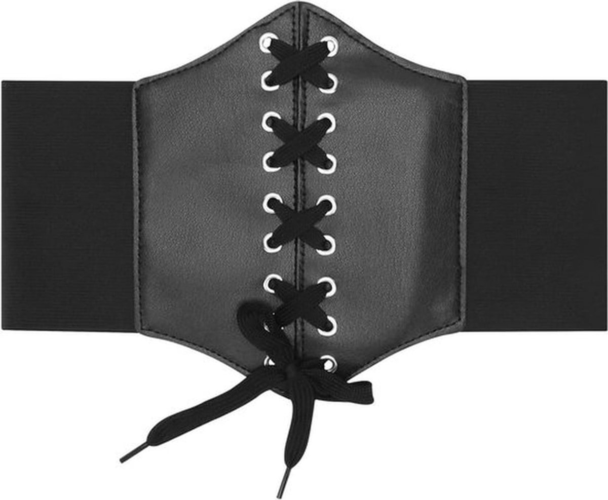 Zwarte Corset Tailleband voor Vrouwen met Lacing - Elastische Retro Riem voor Piratenkostuum en Halloween Outfits