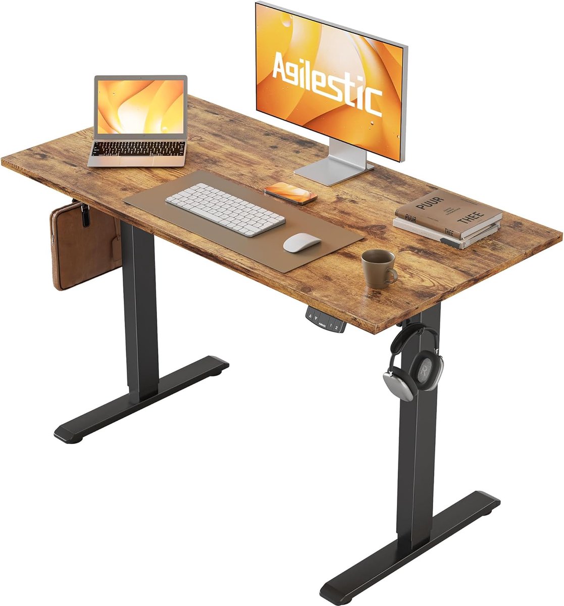 Agilestic Height adjustable desk 100 x 60 cm, stable desk with electric height adjustment and manual control with - ShopVlot