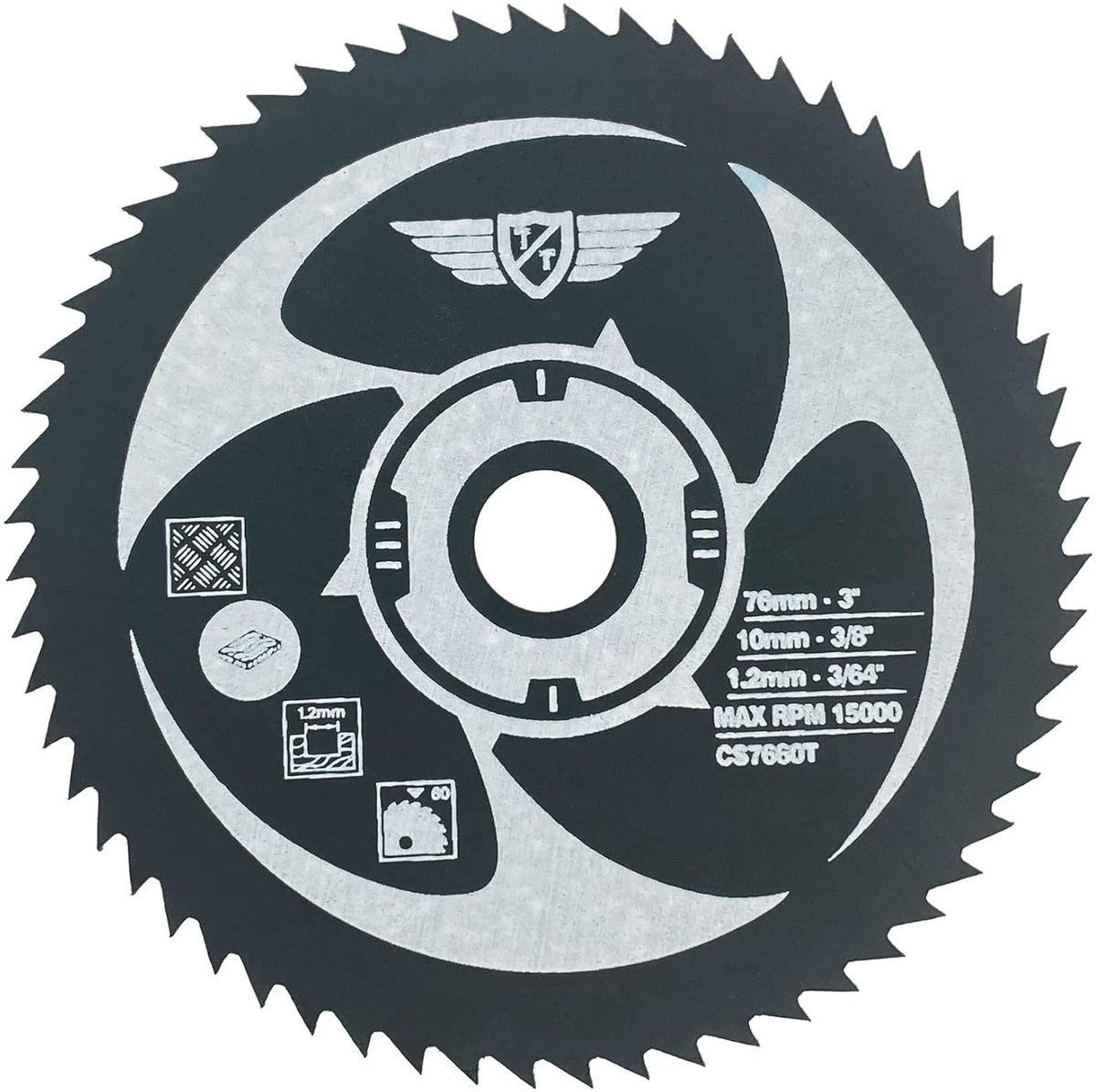 TopsTools 1pc CS7660T 76mm 60T 10mm Ashhole TCT circular saw blade Durable - ShopVlot