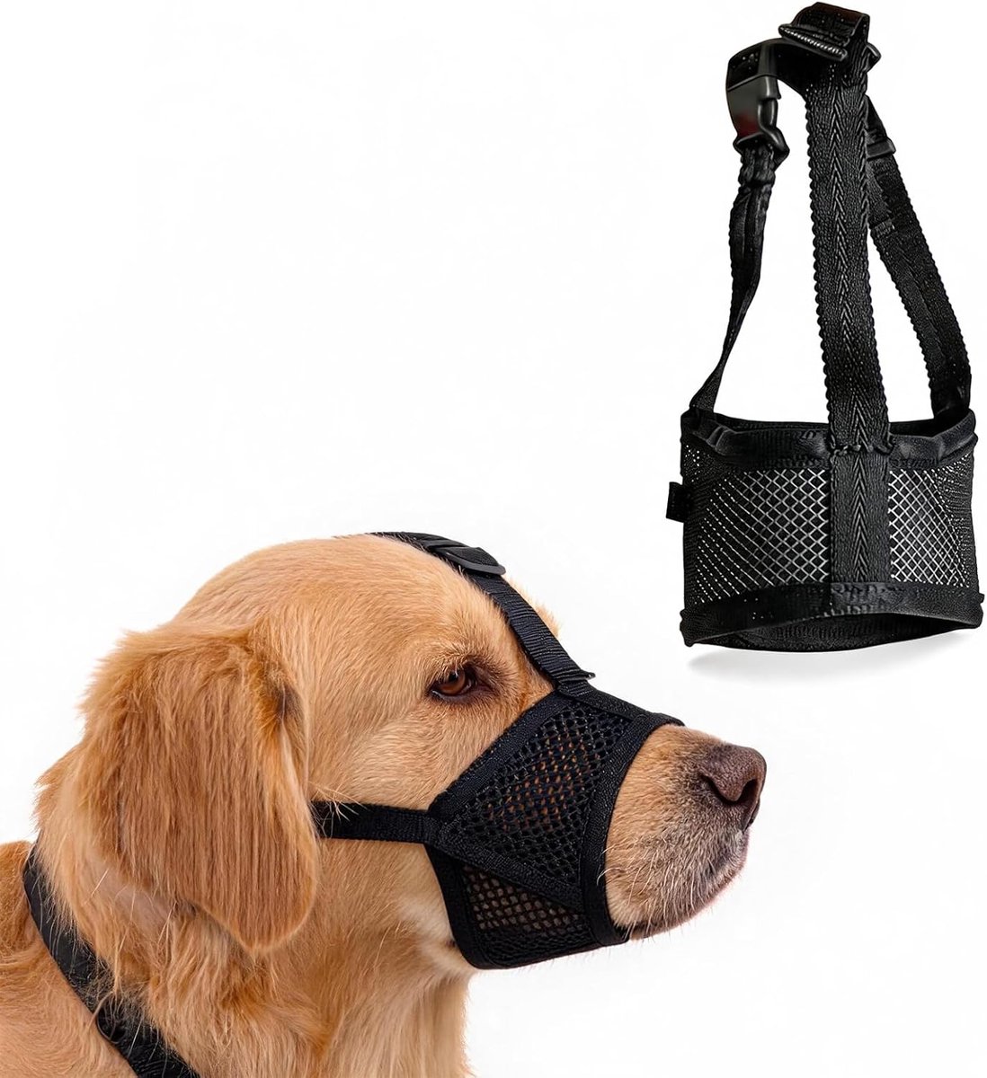 Muilkorf voor honden, ademend, reflecterend, verstelbare hondenmuilkorf, voor middelgrote en L, bijten, blaffen en - ShopVlot