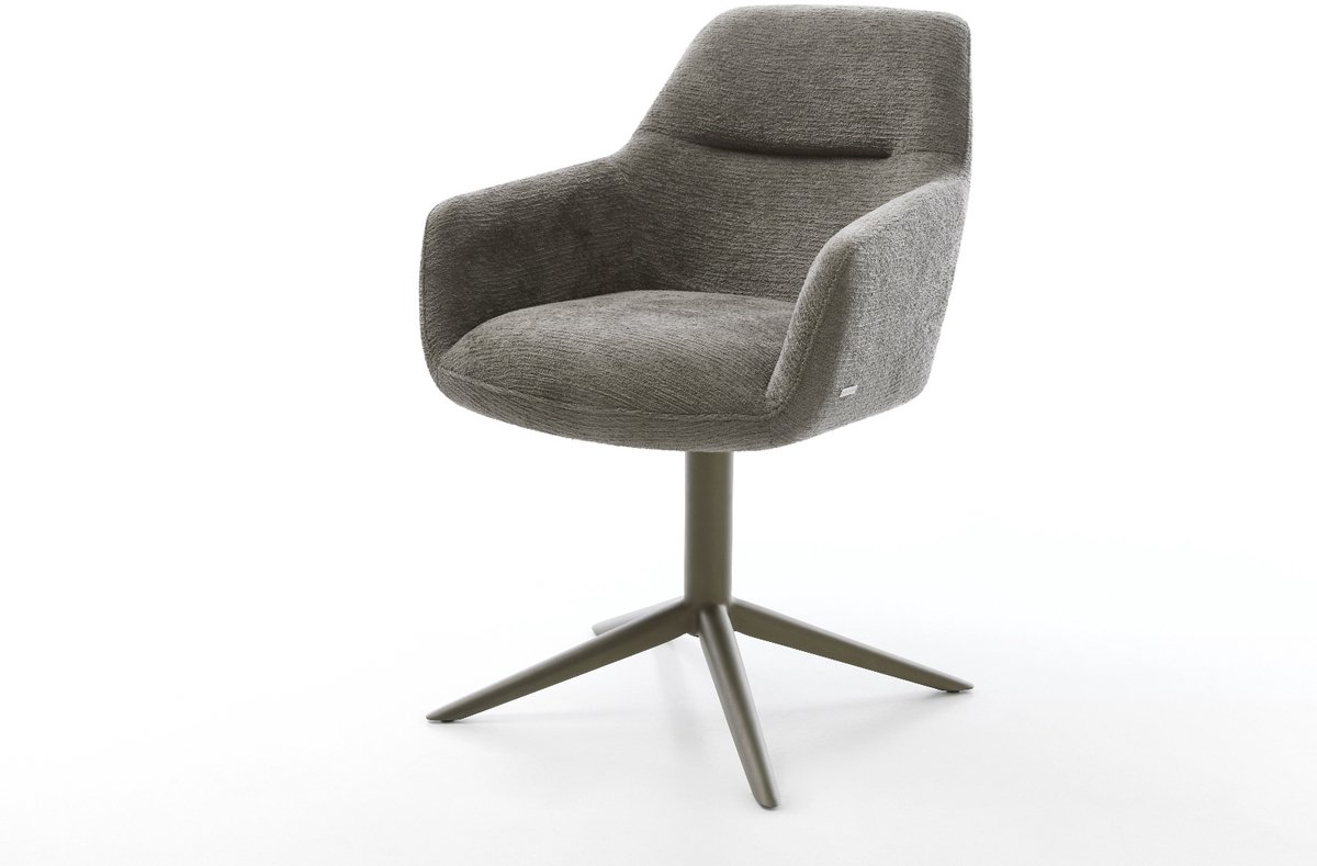 Eetkamerstoel Pejo-Flex kruispoot afwerking met titanium bouclé zacht mud 360° draaibaar rocker-functie pocketveer kern