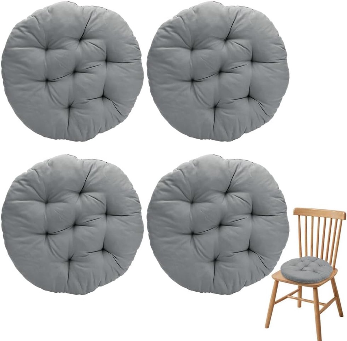Set of 4 round chair cushions, 40 x 40 x 3 cm, round seat cushion, floor cushion, round chair cushion for indoor and - ShopVlot