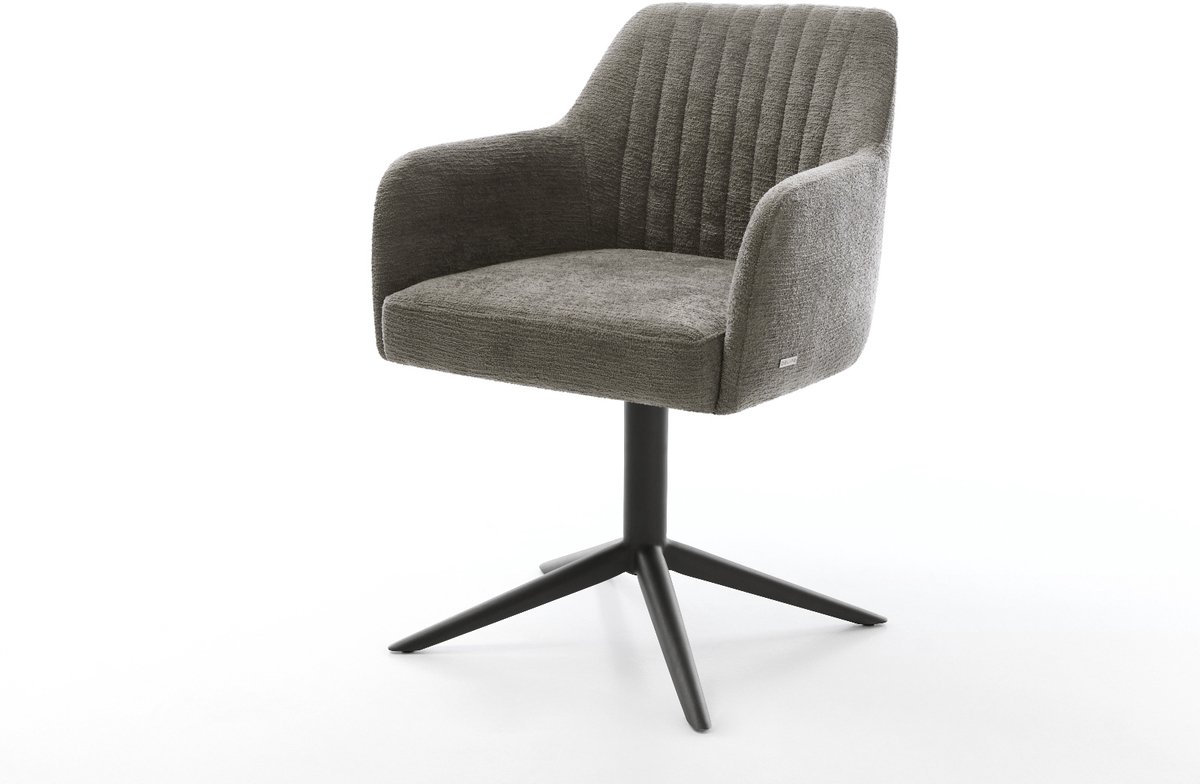 Eetkamerstoel Greg-Flex kruispoot zwart bouclé zacht mud 360° draaibaar rocker-functie pocketveer kern