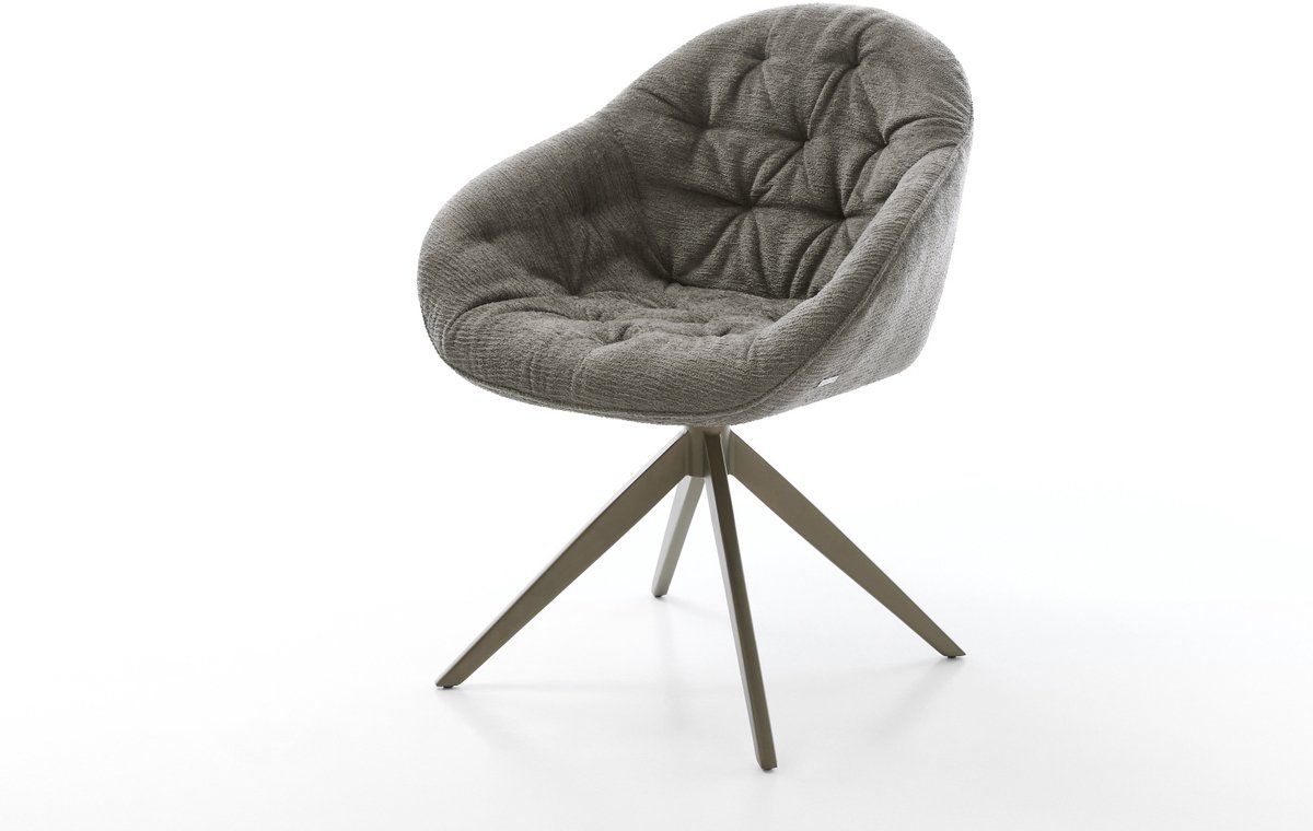 Eetkamerstoel Gaio-Flex kruisframe breed afwerking met titanium bouclé zacht mud 360° draaibaar rocker-functie