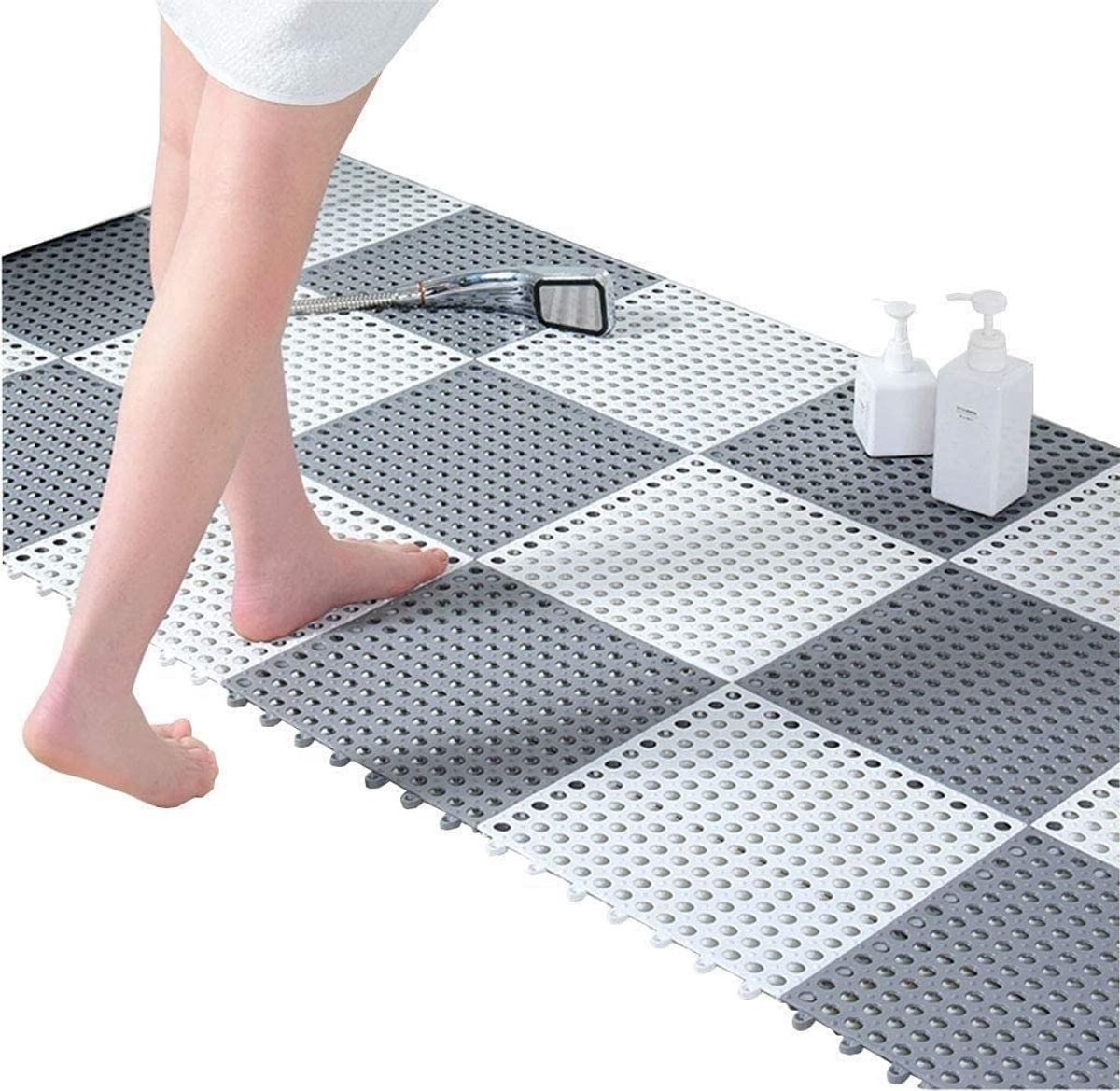 Set van 10 koppelbare afvoertegels (30 x 30 cm) – antisliptegels voor zwembad, badkuip en vloer – zachte, waterdichte PVC-mat voor afvoer, douche, keuken, enz.