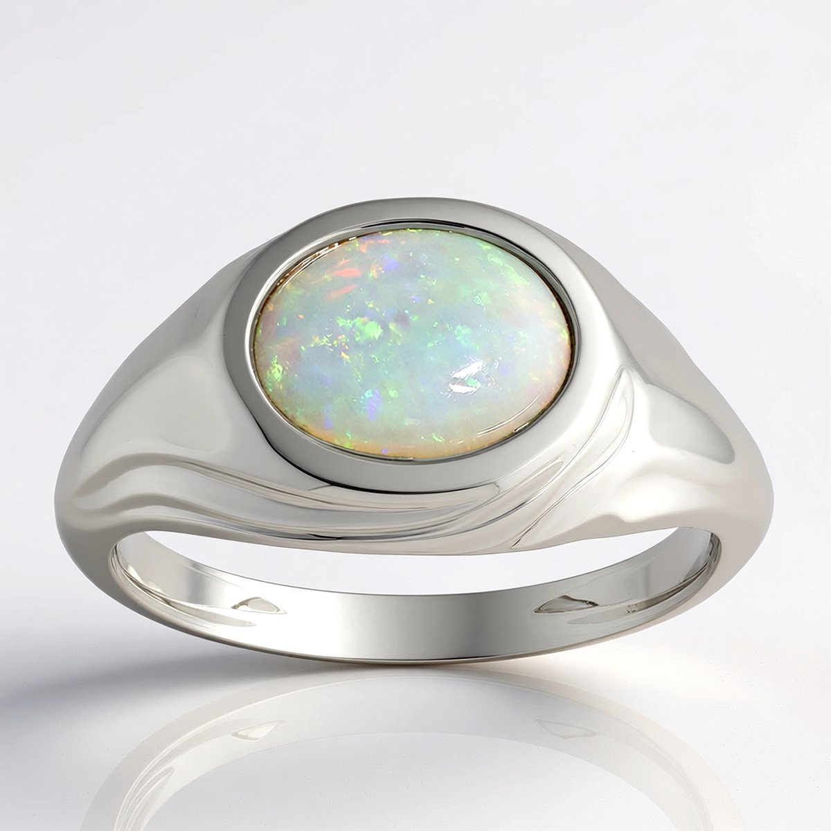 Cavill - Zilveren ring met Australische ovale opaal 0,96 ct - 925 Sterling Zilver met Platina - Elegante bezel zetting - Tijdloze dames sieraden