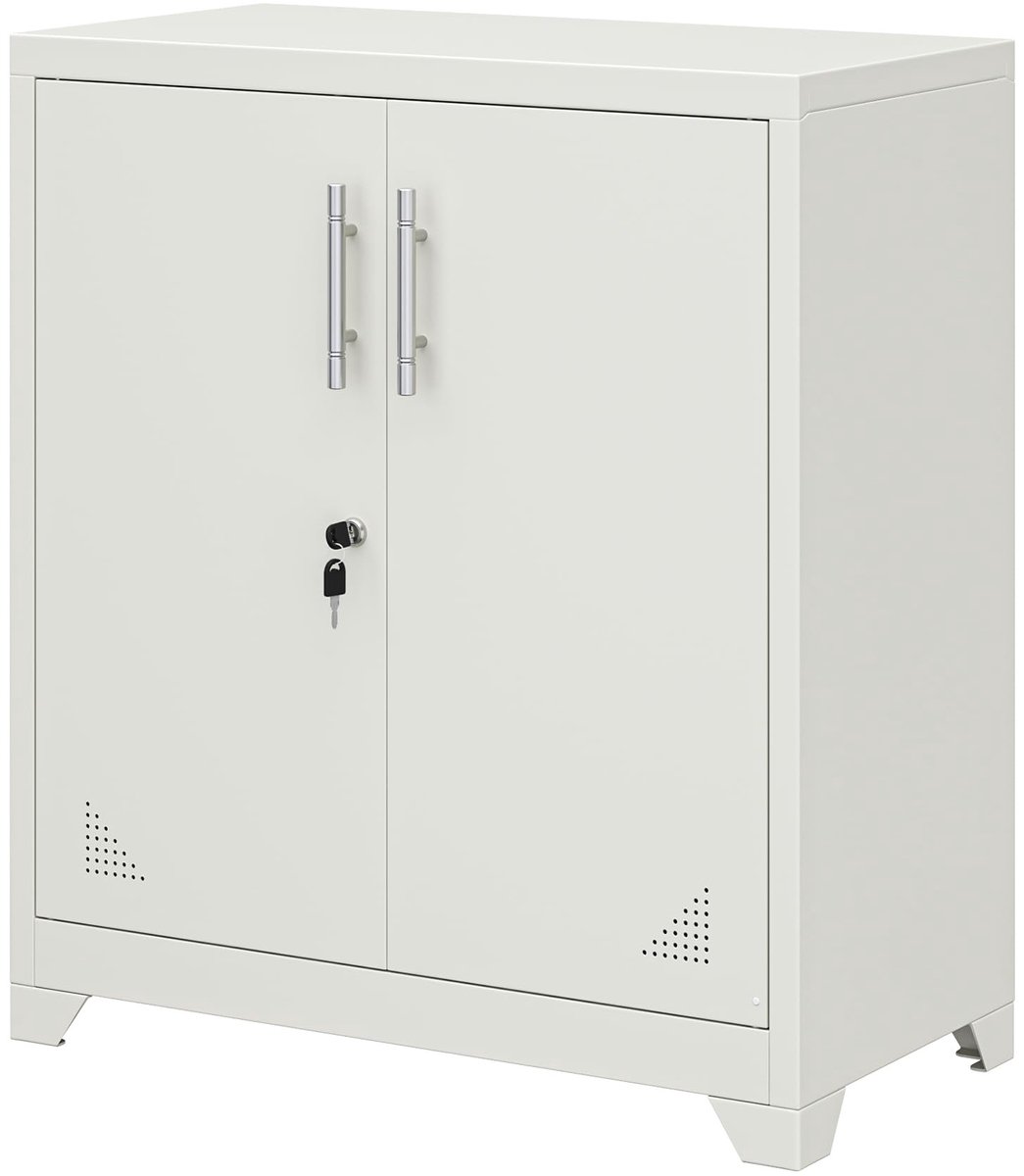 Solidchoice - Metalen Kantooropbergkast - 2 Verstelbare Planken - Wit