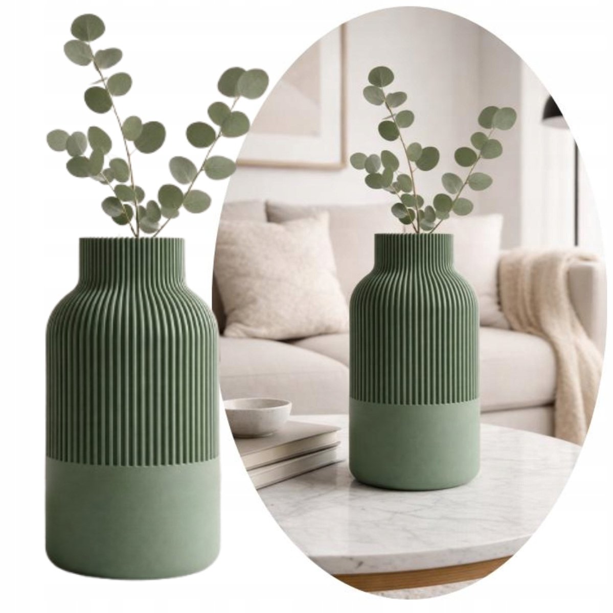 Moderne 3D Vaas Donkergroen 22 cm - Onbreekbaar Decoratief