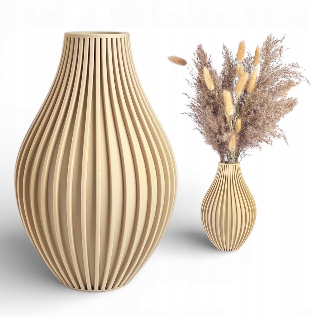 Merkloos Zandkleurig Vaas - 20cm - Onbreekbaar - Boho Decoratie