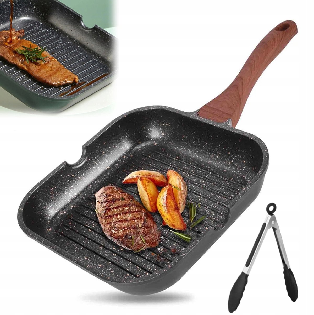 Gietijzeren Grillpan 28 cm met Antiaanbaklaag - Geschikt voor Inductie