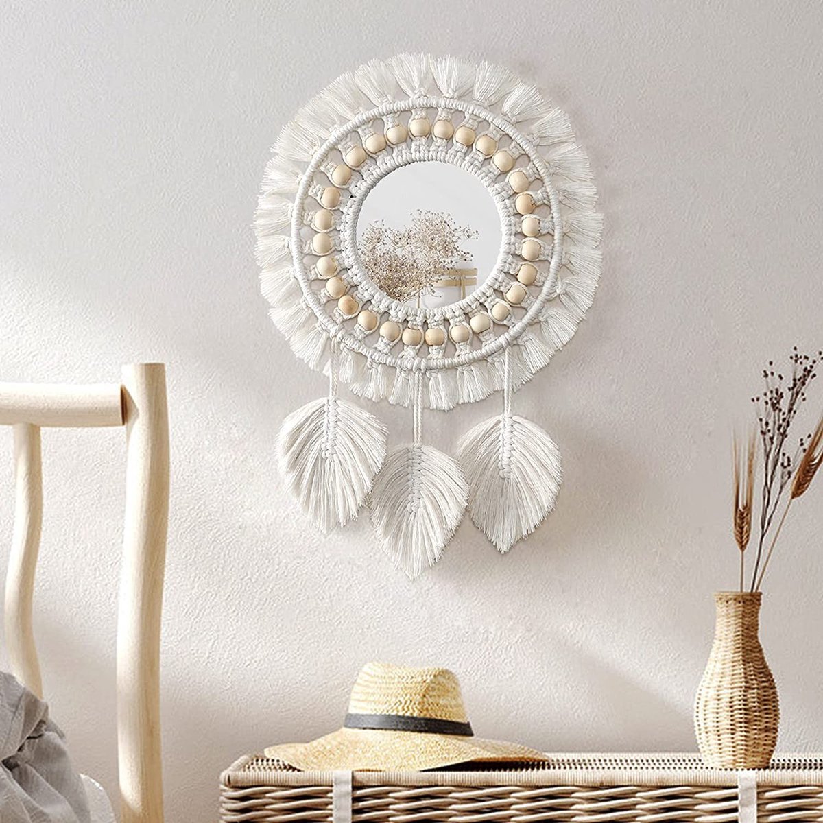 Solidchoice - Macramé Wandspiegel met Vintage Design en Woven Fringes