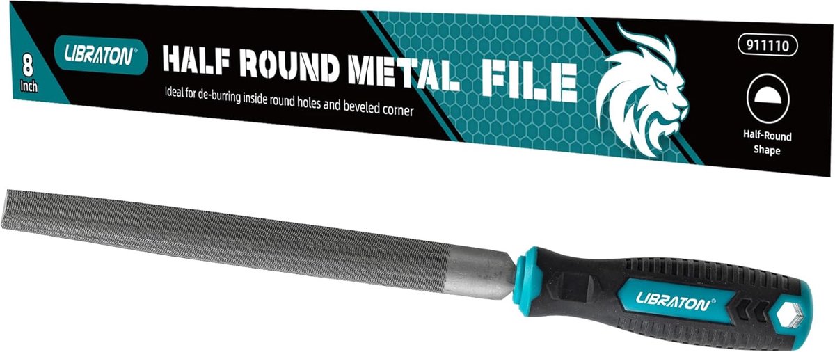 20 cm halfronde metalen vijl - metalen vijl - koolstofstalen vijl met ergonomische handgreep - handvijl voor metaal - metaalbewerking - hout - kunststof - vijl voor raffinage - vormgeven en schrapen
