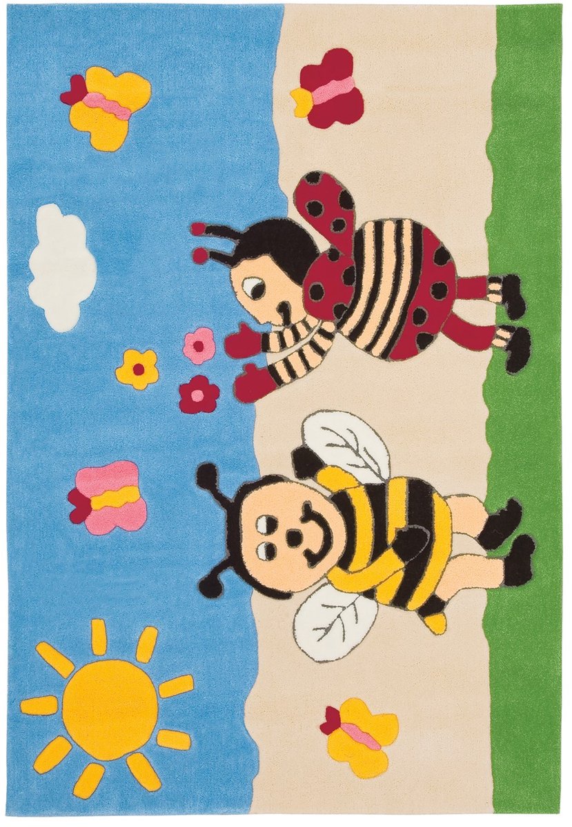 Padiro kindervloerkleed 110 x 160 cm - meerkleurig - speels kindermotief - met bijen en lieveheersbeestjesmotief - geschikt voor vloerverwarming - van modacryl