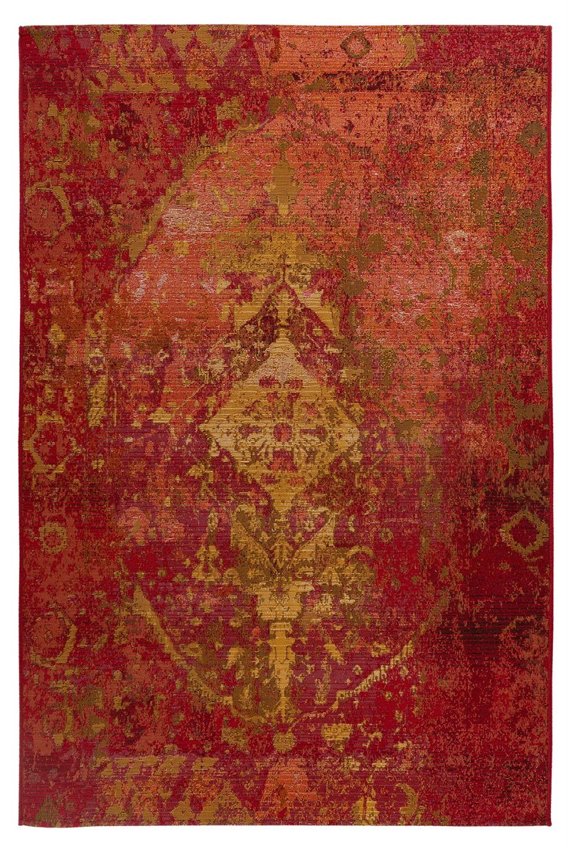Padiro laagpolig vloerkleed 160 x 230 cm - rood - geometrisch ruit- en blokpatroon - geschikt voor vloerverwarming - van polypropyleen en polyester