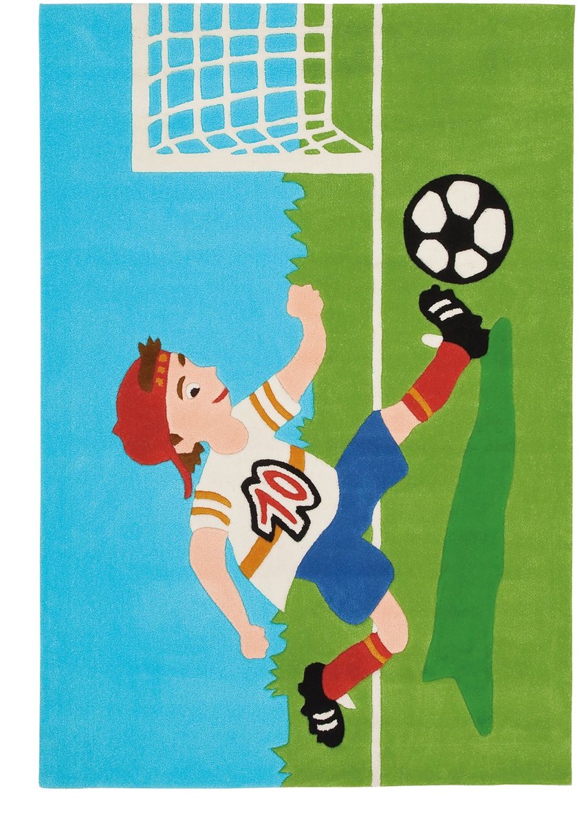 Padiro kindervloerkleed 110 x 160 cm - meerkleurig - speels kindermotief - met voetbalmotief - geschikt voor vloerverwarming - van modacryl