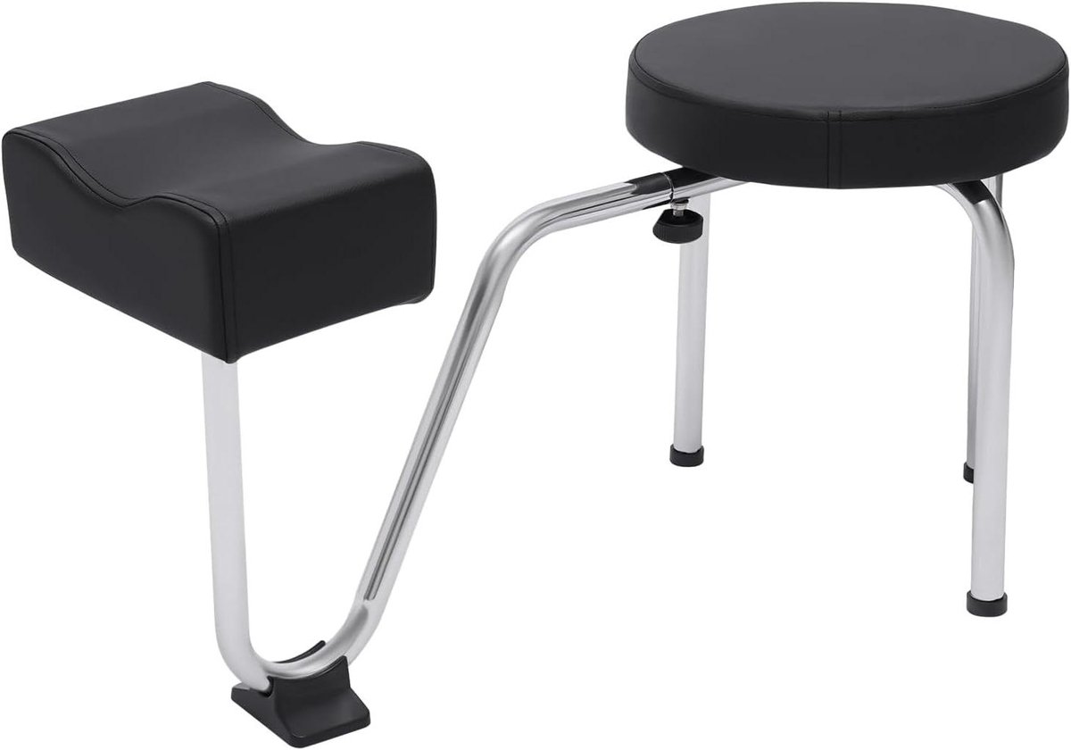 Voetsteun met Kruk - Pedicure Kruk Beensteun - Voetverzorging Uitvoeren - Verstelbare Hoogte en Afstand - Hocker Diameter 30cm - Zwart